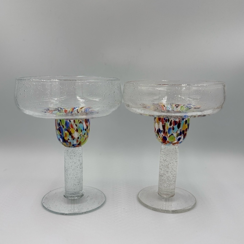Home Studio Pair of Baja Margarita Colorful Confetti Glasses Hand Blown